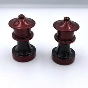 Vintage Pagoda Style Red & Black Lacquered Salt and Pepper Shakers